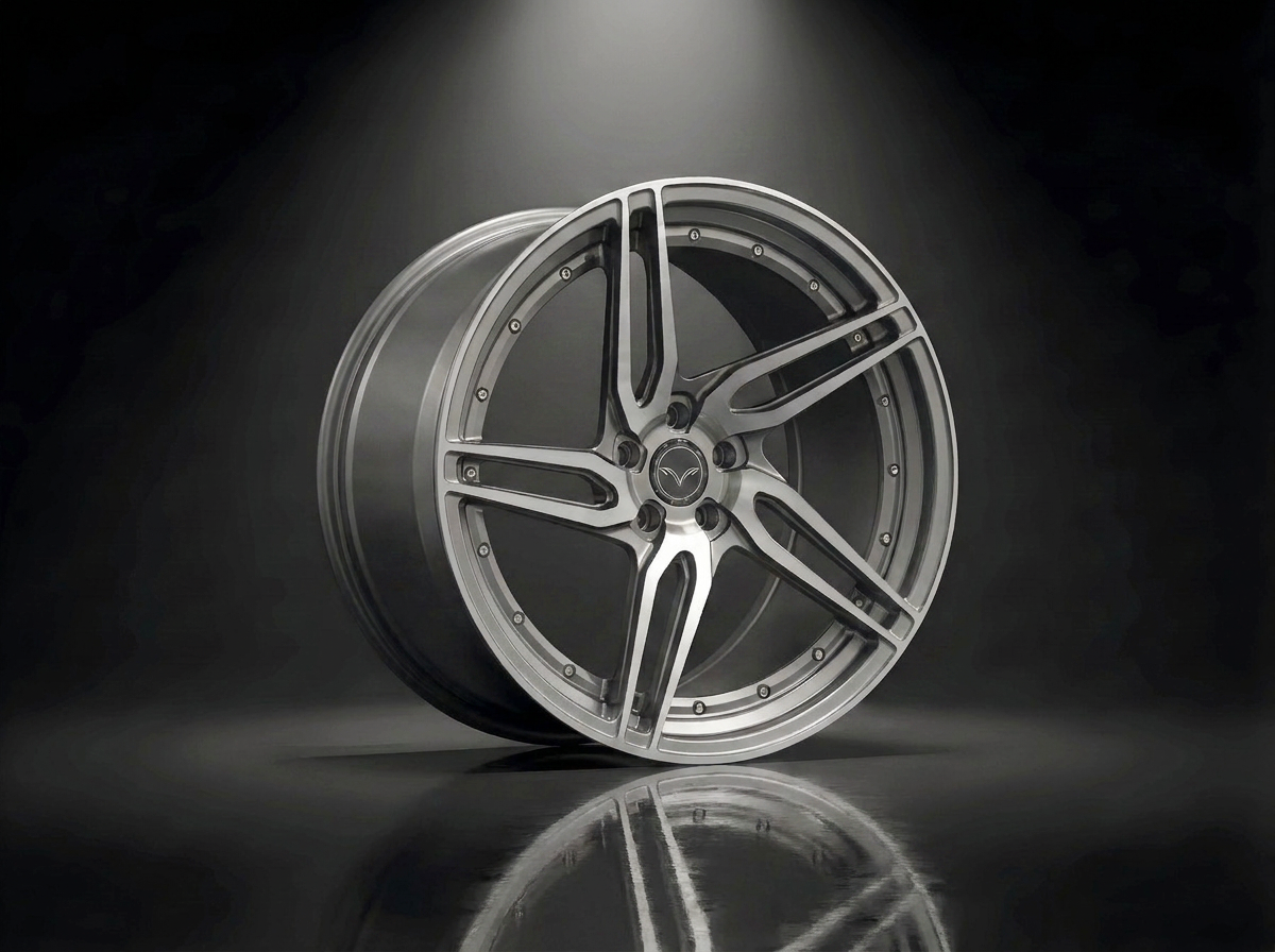 MONERO 10NE-XVII forged wheel in brushed silver with a machined face, multi-spoke concave design on dark studio backdrop