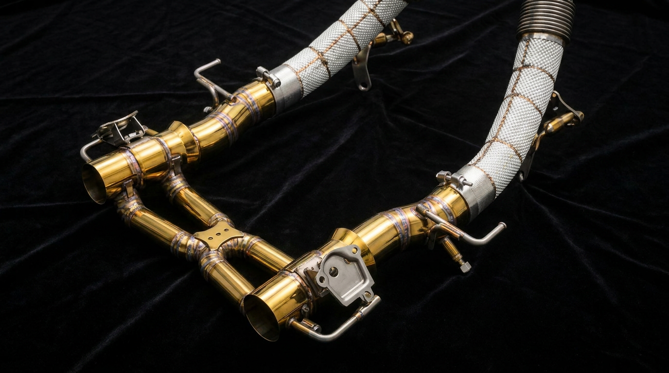 Ferrari SF90 valvetronic exhaust — Gold Titanium Rear Section