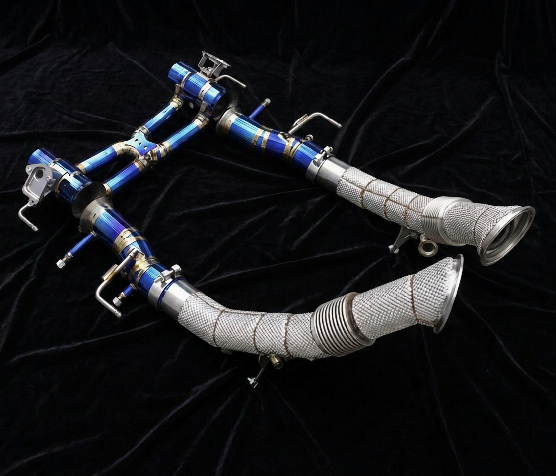 Ferrari SF90 valvetronic exhaust — Blue Titanium Rear Section
