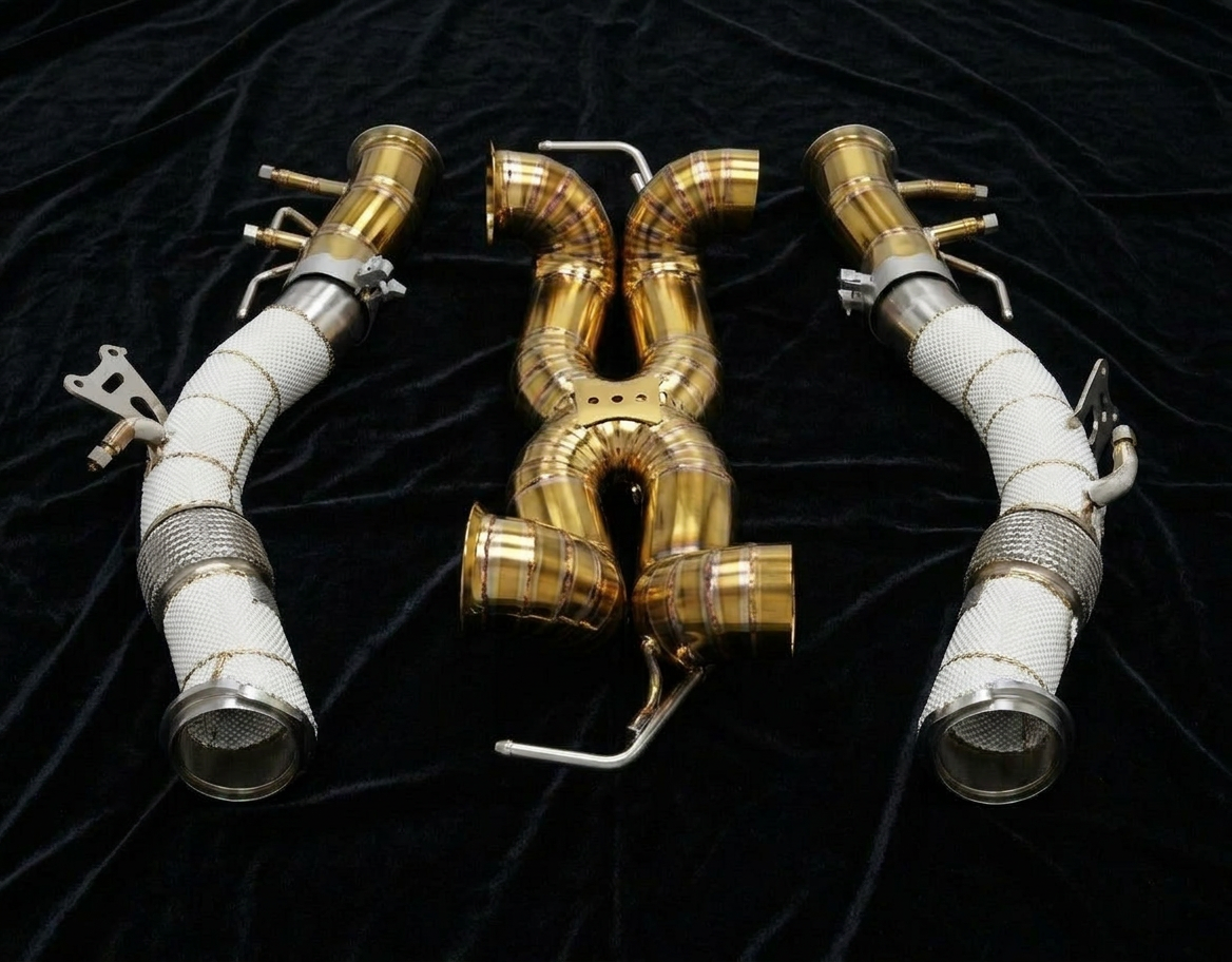 Ferrari SF90 race exhaust — Gold Titanium Race System