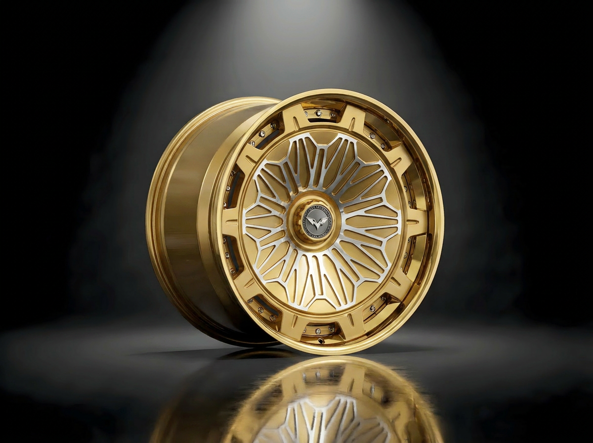 MONERO E1GHT - I forged wheel in Polished Gold / Machined Face finish — bespoke variant 01
