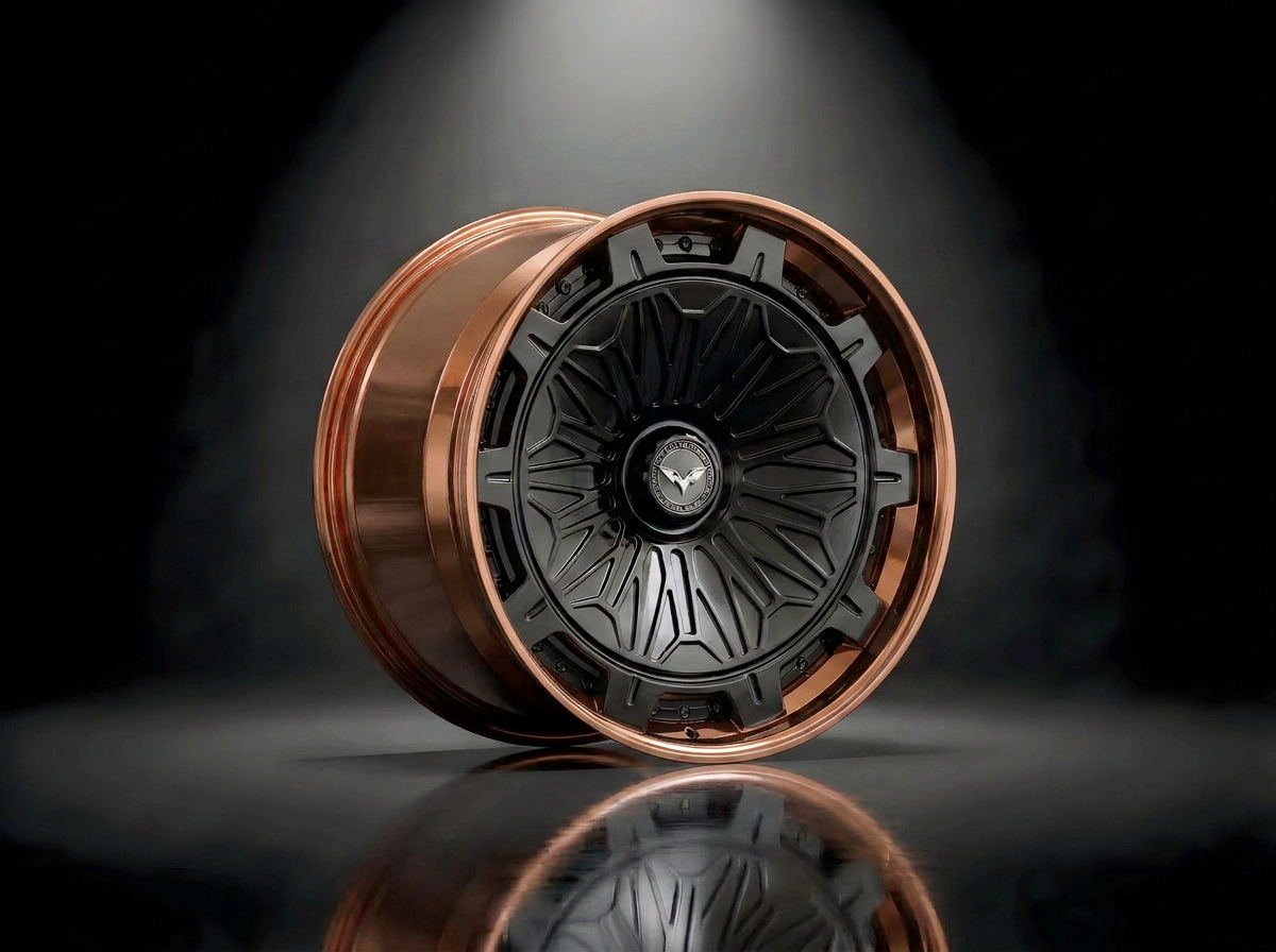 MONERO E1GHT - I forged wheel thumbnail 06 — Polished Rose Gold / Satin Black finish